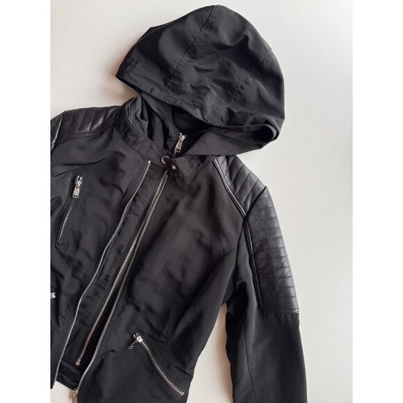 DANIER Dakota Black Polyester Quilted Leather Hooded Biker Jacket, Size XS - Picture 6 of 14